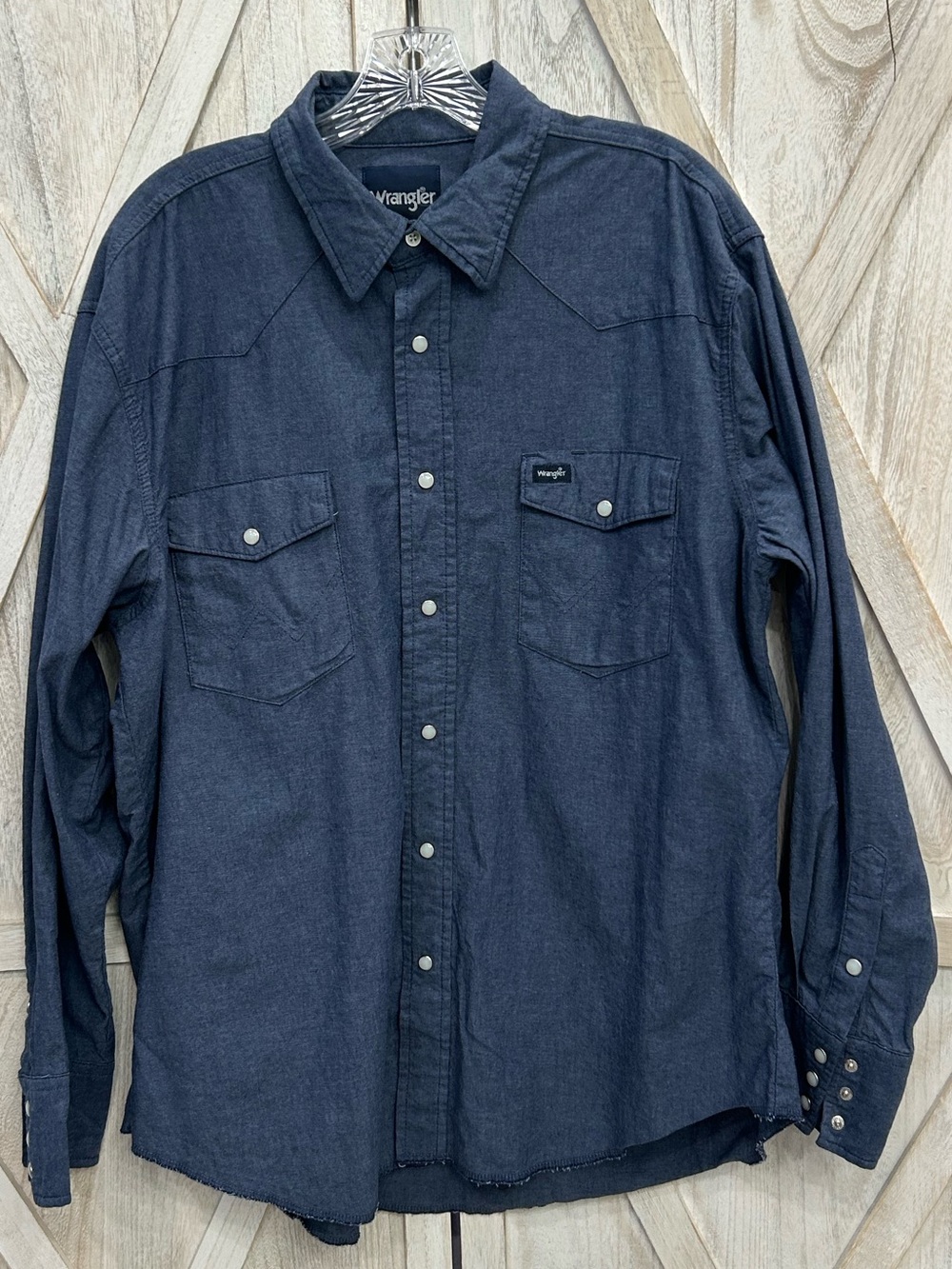 Wrangler Shirt MS726BL Western Chambray Men’s XL Pear Snap Cowboy Dark Blue
